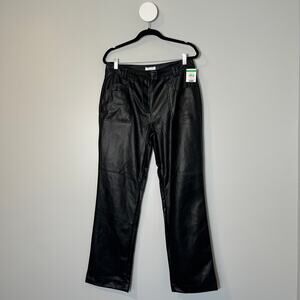 Topshop women's faux leather tab waist straight leg pant silver new 10